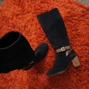 Clarks Black Heeled Boots with Buckle